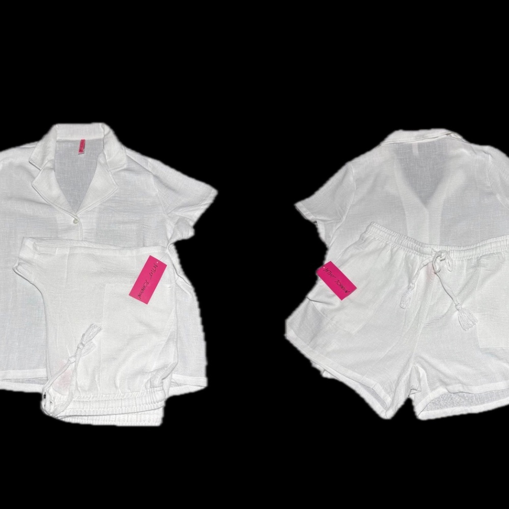 NWT Betsey Johnson 2 Piece Button Down Shirt & Short Set White Size Medium - Picture 13 of 13
